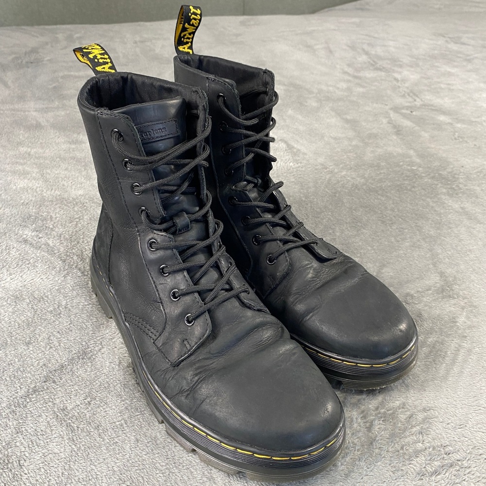 Dr. Martens Combat Boot Mens 14 Black Combs Leather 8-Eye Tract Sole Moto Grunge